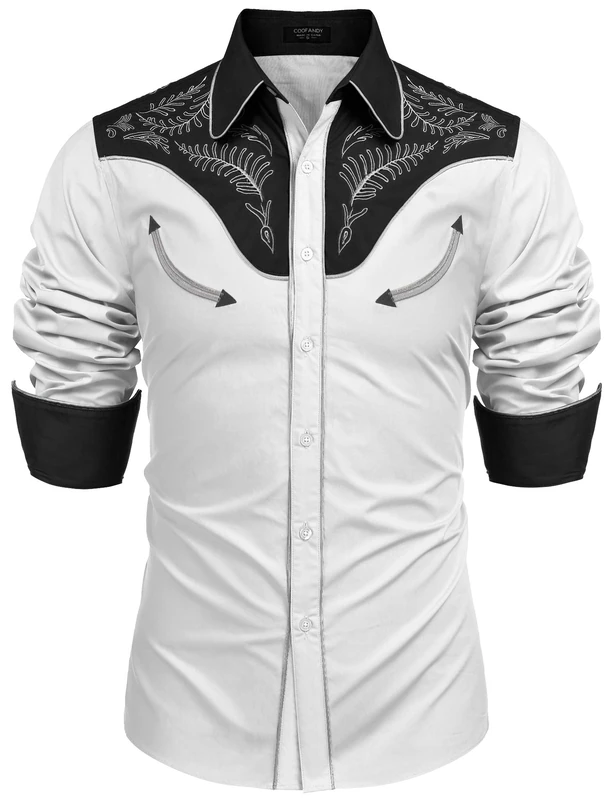 Coofandy Men's Button Down Collar Shirt, Cotton - White, L