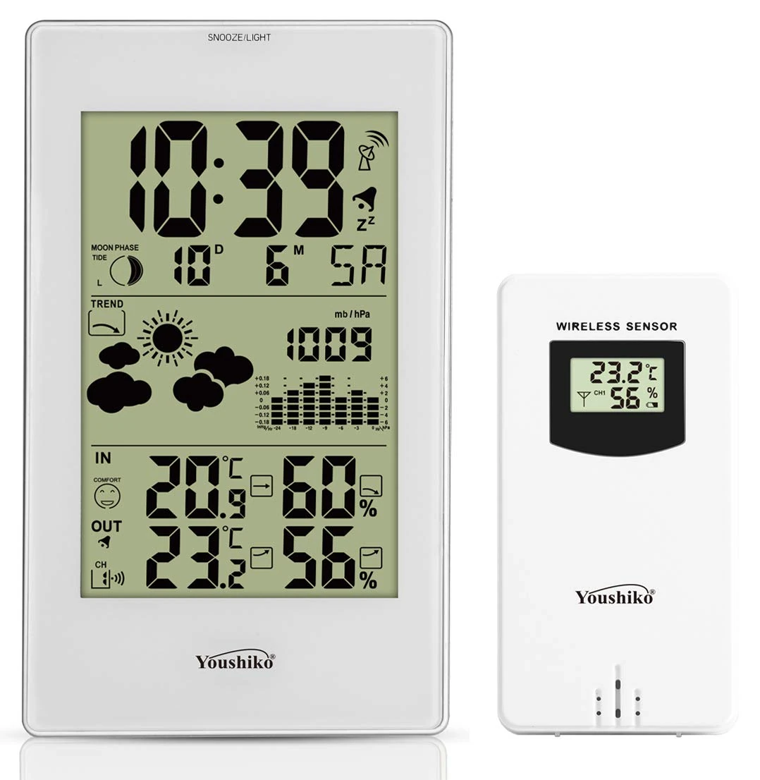 Youshiko YC9331 (Official UK 2025 Version) Wireless Weather Station, Radio Controlled Clock Indoor Outdoor Temperature Thermometer, Humidity, Barometric Pressure, Ice Alert