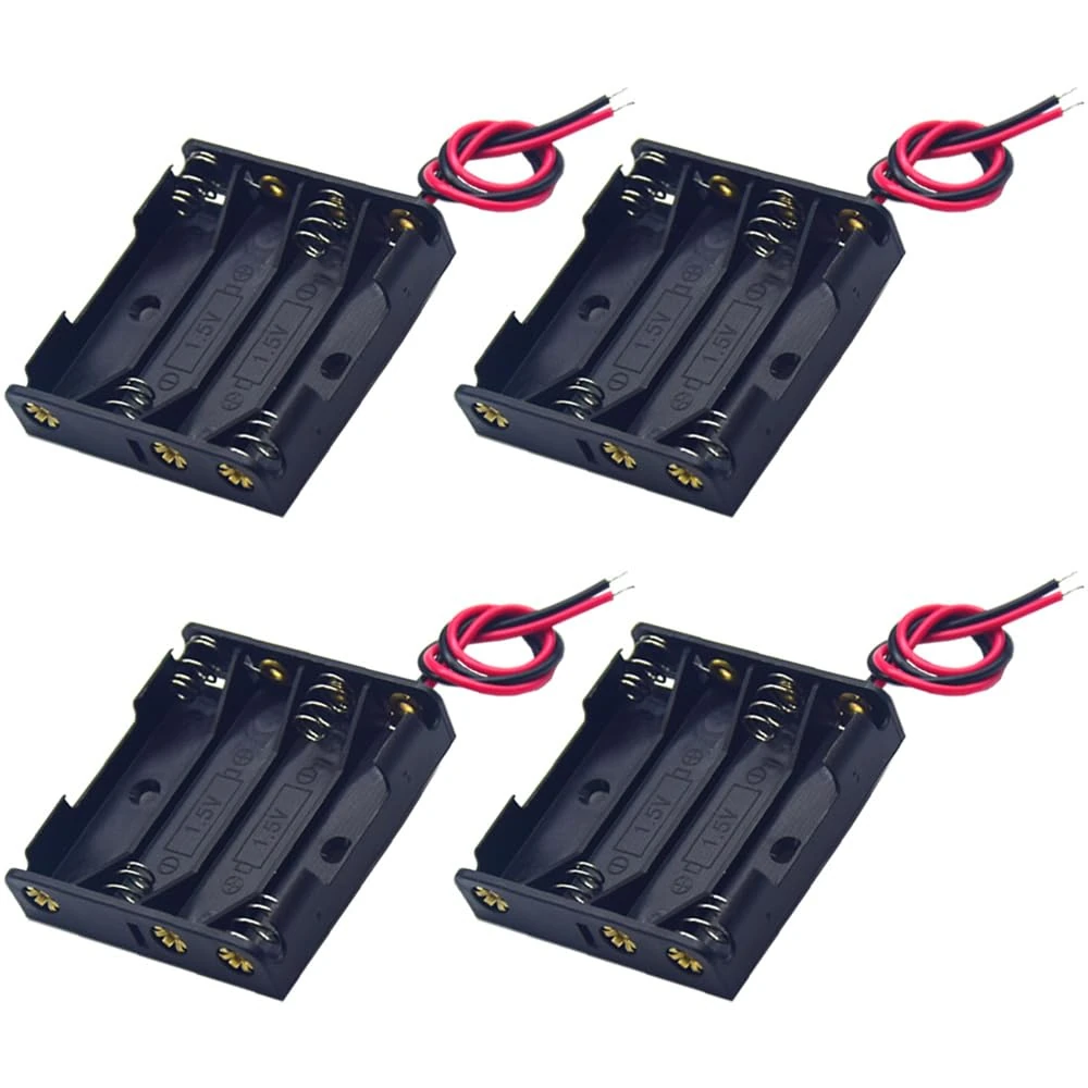 Yosawo 4x1.5V（6V） AAA Battery Holder Case,4 Pieces 4 Soltx1.5V DIY Battery Storage Box with Red and Black Wire Leads (4S AAA)