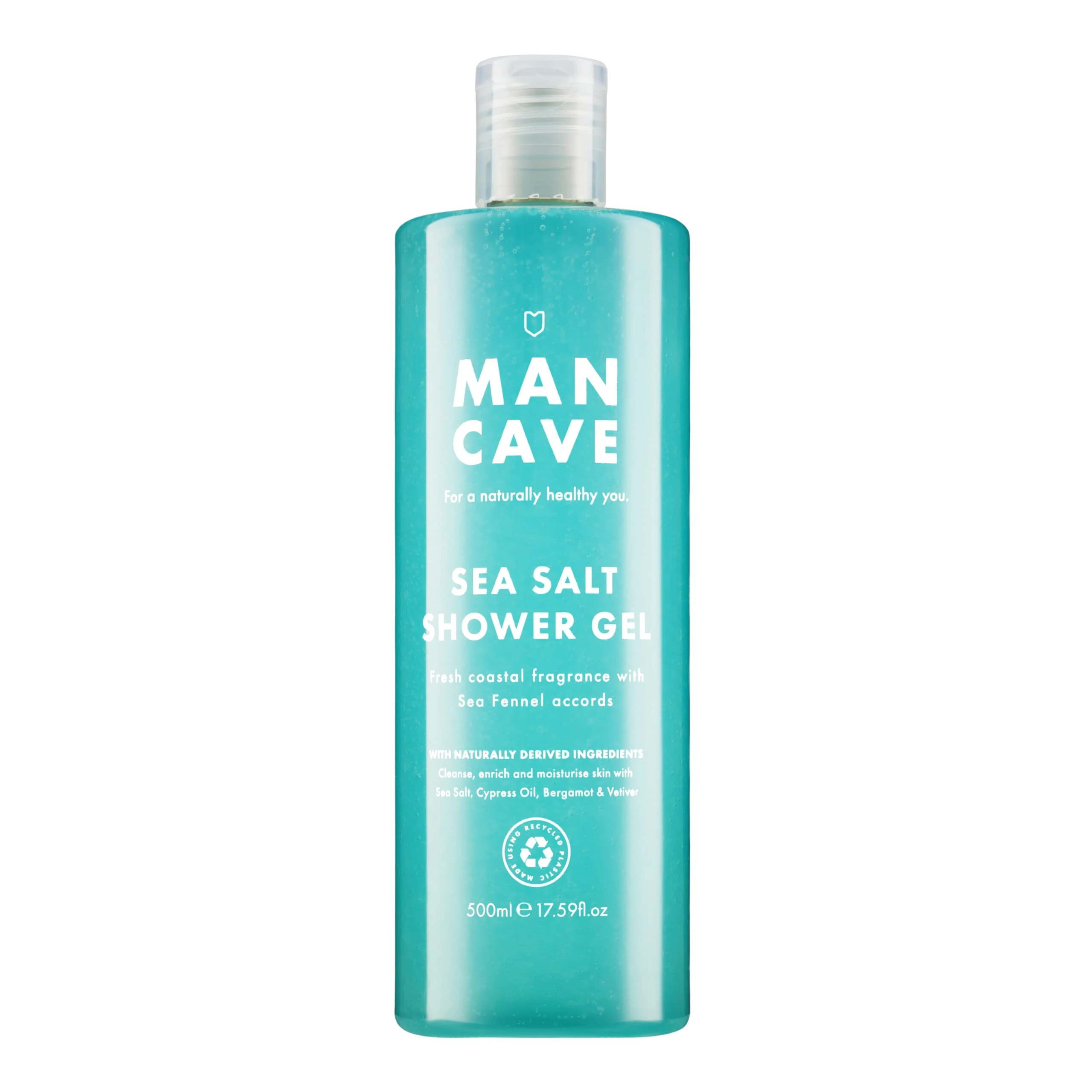 ManCave Sea Salt Shower Gel for Men, Coastal Aroma with Sea Fennel, Cypress and Bergamot, Sulphate and Paraben Free, Natural, Vegan, Cruelty Free, 500 ml