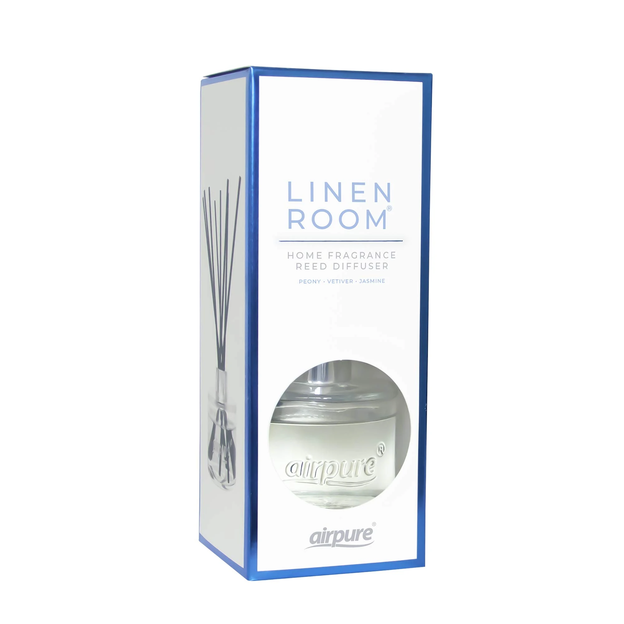 AIRPURE Reed Diffuser, 100ml Oil Set with Sticks, 8X Black Reeds, Continuous Room Scent, Diffusers for Home Use in Living Room, Kitchen or As Bathroom Freshener - Linen Room Fragrance