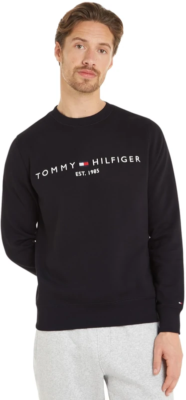 Tommy Hilfiger Men’s Tommy Logo Sweatshirt without Hood, Black (Black), XXL