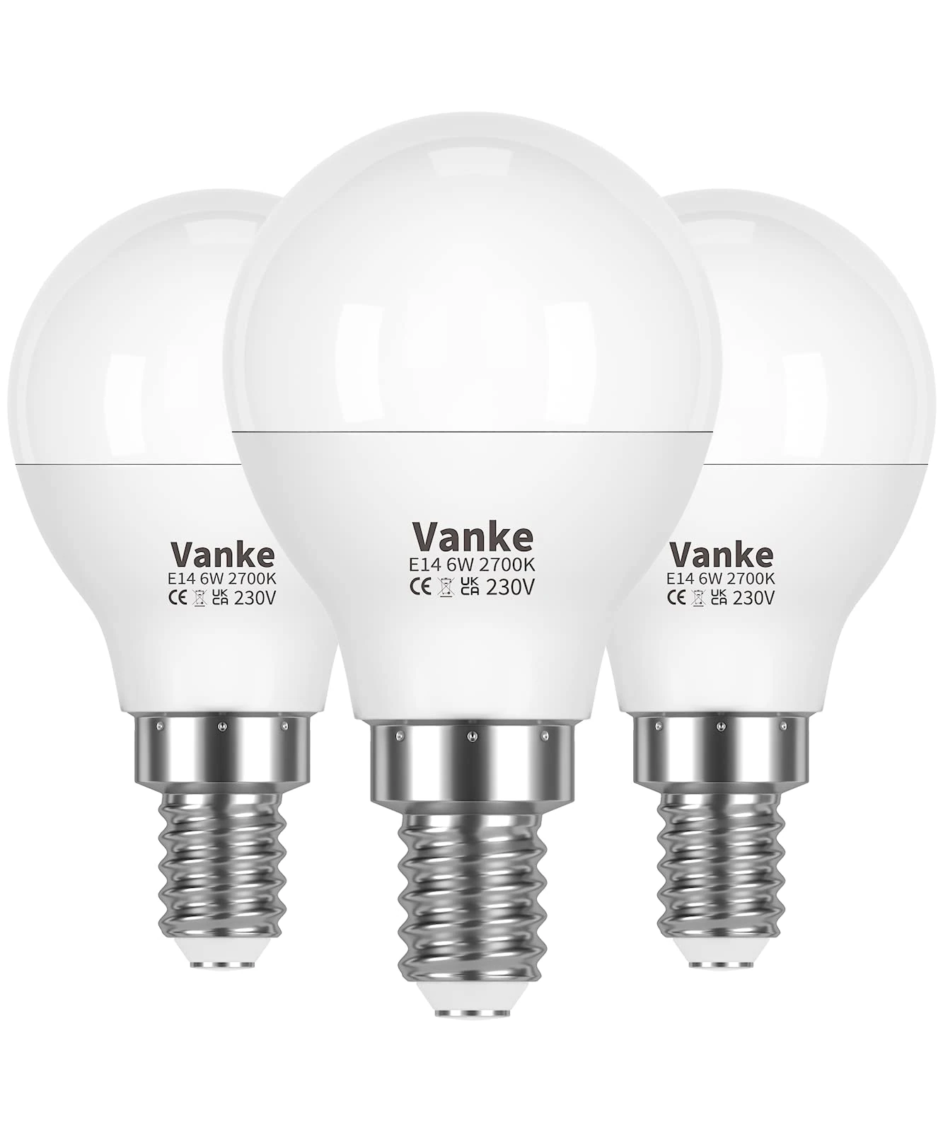 Vanke E14 LED Light Bulb, Warm White 2700K Yellow Light, 6W (40 Watts Equivalent), Non-Dimmable, SES Small Screw Light Bulb, 470 Lumen LED Golf Ball Bulbs, Pack of 3