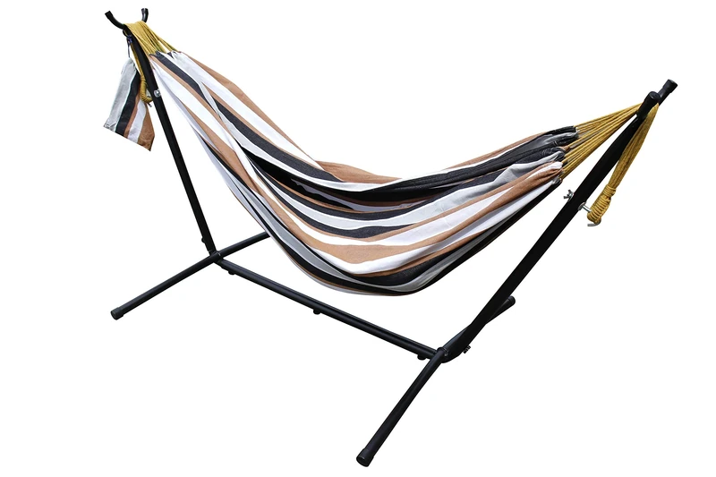 Ross James Garden Furniture, 100% Double Cotton Hammock with heavy Duty Metal Stand with over 200kg Weight Capacity (2020 Model) (Duck Egg and Blue Stripe)