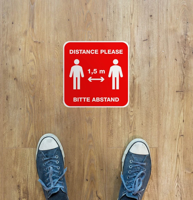 Komar 14811-24 48 High Quality Floor Stickers Distance Size: 31 x 31 cm Non-Slip Keep Distance Sticker, Floor Sticker, Warning Notice, Corona, Safety Distance