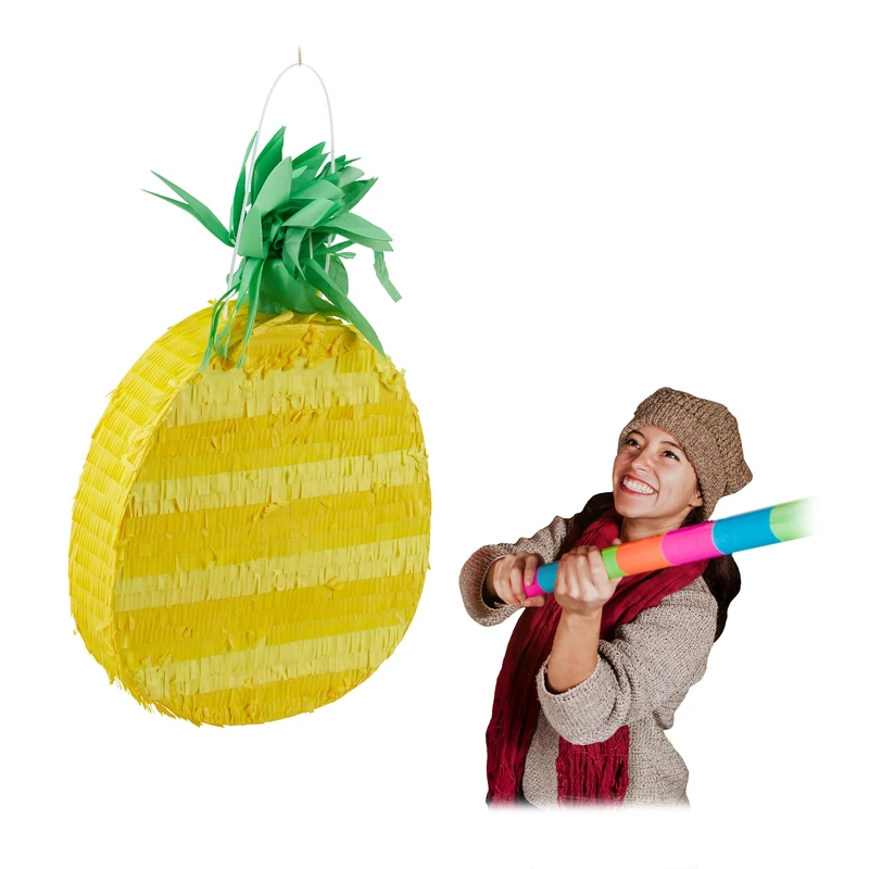 Relaxdays Pineapple Pinata, Birthday, Party, Celebration, Dimensions: H x W x D: approx. 36 x 36 x 9.5 cm, Yellow