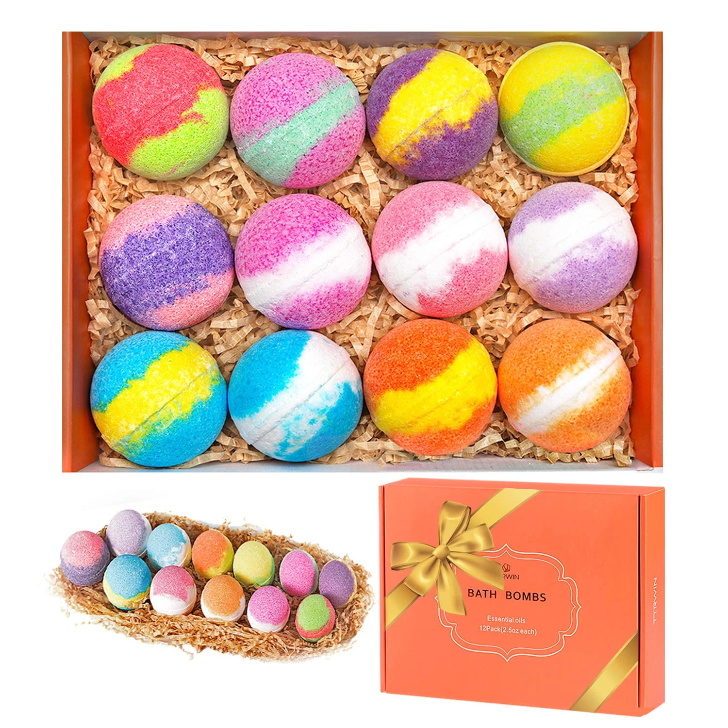TTRWIN Bath Bombs, 12 Organic & Natural Handcrafted Bubble Bath Gift Set