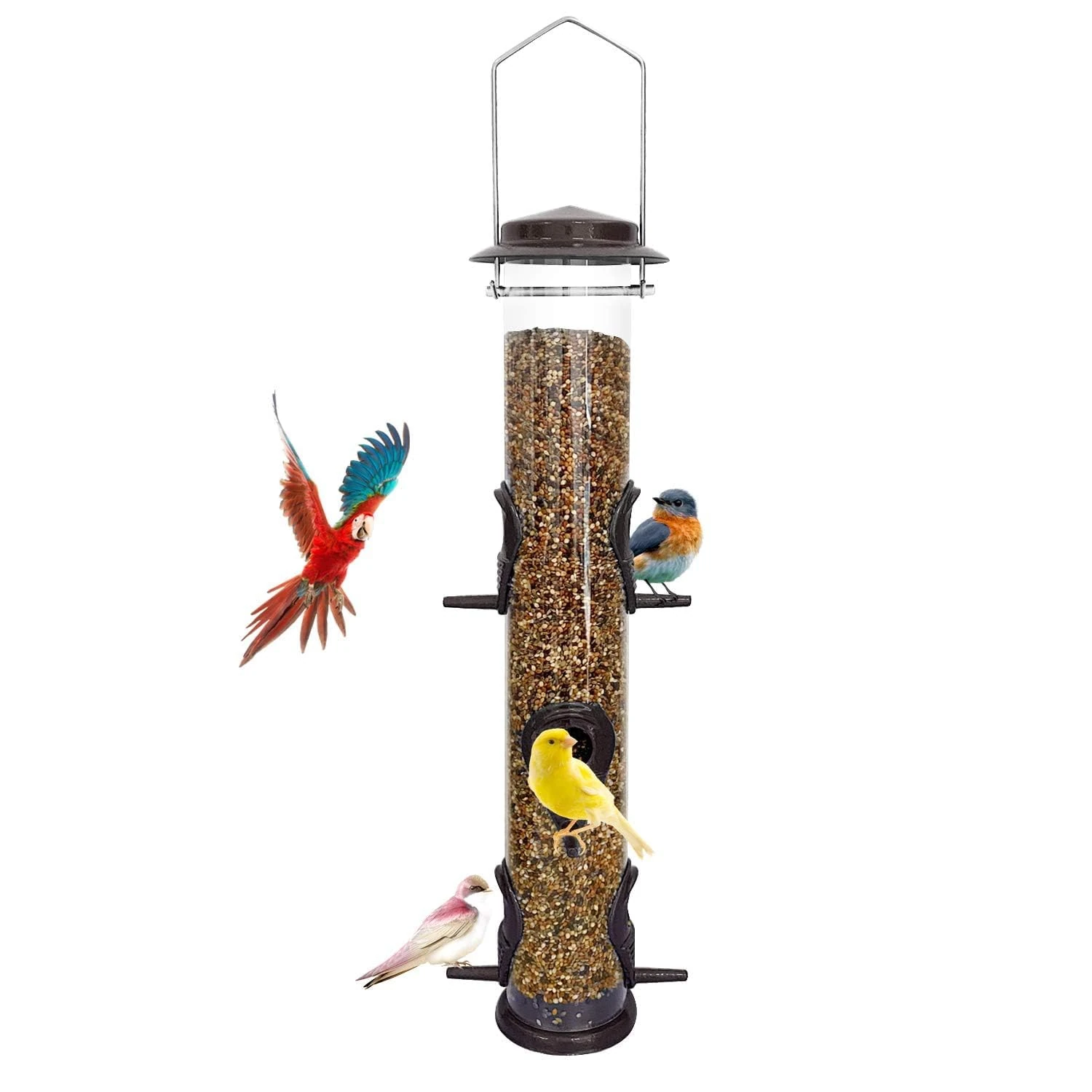 MIXXIDEA Metal Tube Bird Feeders for Outdoors Hanging Bird Feeders for Outside Wild Birds Feeder 6 Ports Hanging Bird Feeder Attract Birds in Your Lawn, Garden, Balcony (Coffee)
