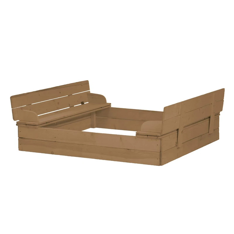 roba Sandbox with Foldable Lid into 2 Benches - Sandbox with integrated cover - Bench with backrest - Made of weather-resistant teak-stained solid wood