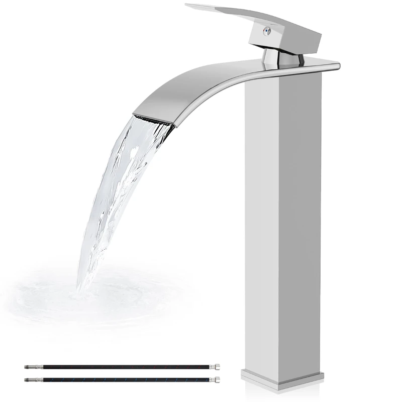 Airuida Vessel Sink Faucet,Chrome Polish Tall Waterfall Bathroom Faucet