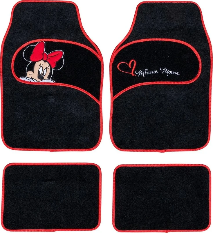Tataway - Disney Minnie Mouse Car Mats | Universal Fit | Set of 4 | Carpet Rug Material | Dimensions 65x42.5 cm & 30x40 cm, Black, Size 1 - Image 1