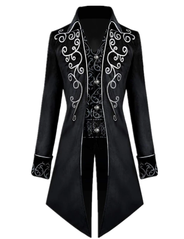 Crubelon Men's Steampunk Vintage Tailcoat Jacket Gothic Victorian Frock Coat Uniform Halloween Costume - Black - Large