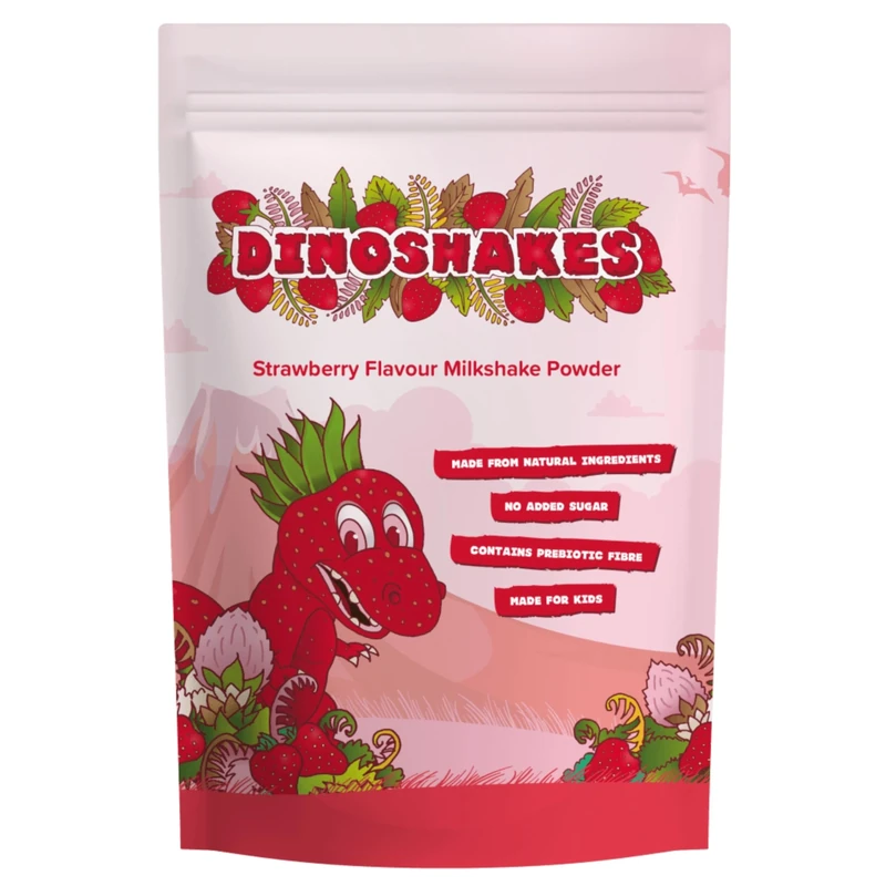 Dinoshakes Strawberry Milkshake Powder for Kids with All Natural Ingredients, High in Fibre, Vegan Friendly & No Added Sugar, 1kg