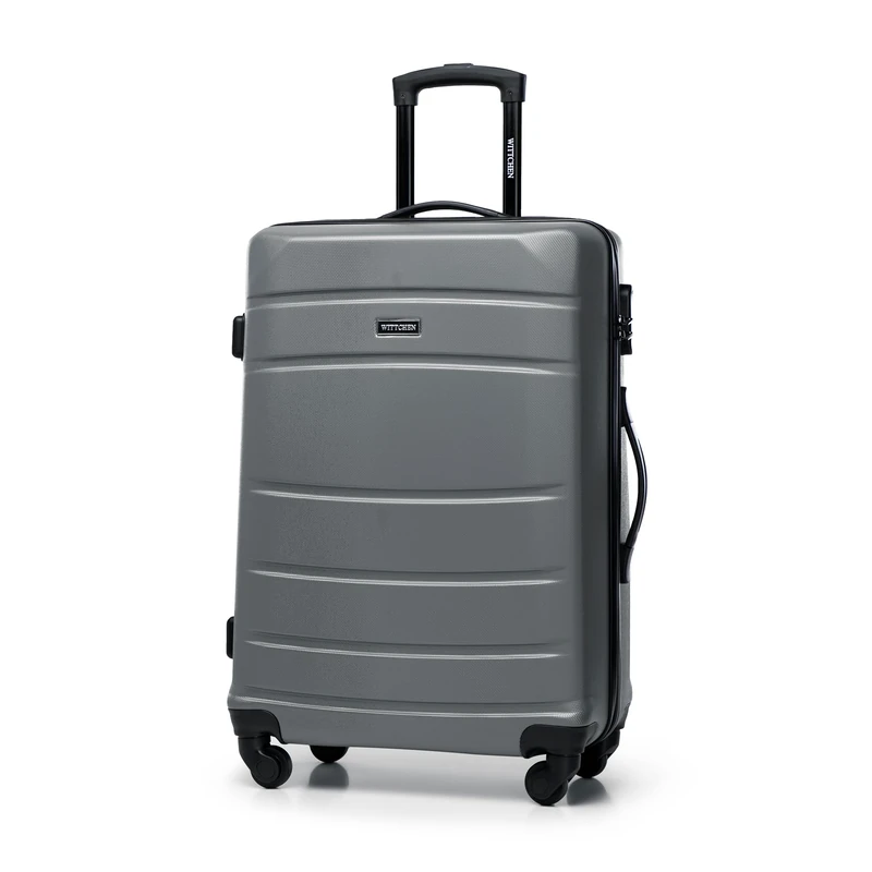 WITTCHEN Travel Suitcase Carry-On Cabin Luggage Hardshell Made of ABS with 4 Spinner Wheels Combination Lock Telescopic Handle Globe Line Size Medium Suitcase Grey
