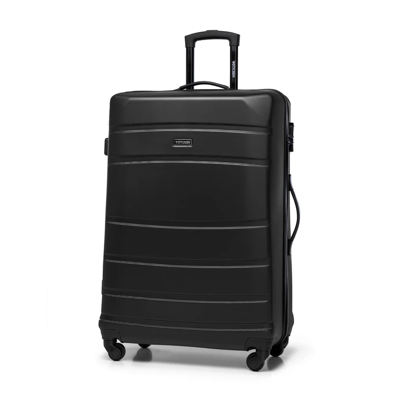 WITTCHEN Travel Suitcase Carry-On Cabin Luggage Hardshell Made of ABS with 4 Spinner Wheels Combination Lock Telescopic Handle Globe Line Size Large Suitcase Black