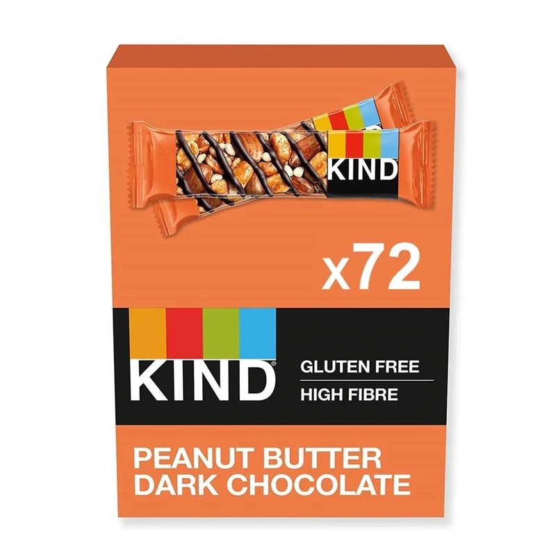 KIND Bars, Bulk Pack, Peanut Butter & Dark Chocolate, High Fibre, Gluten Free Snack Bars, No Artificial Colours, Flavours or Preservatives, 72 x 40g bars