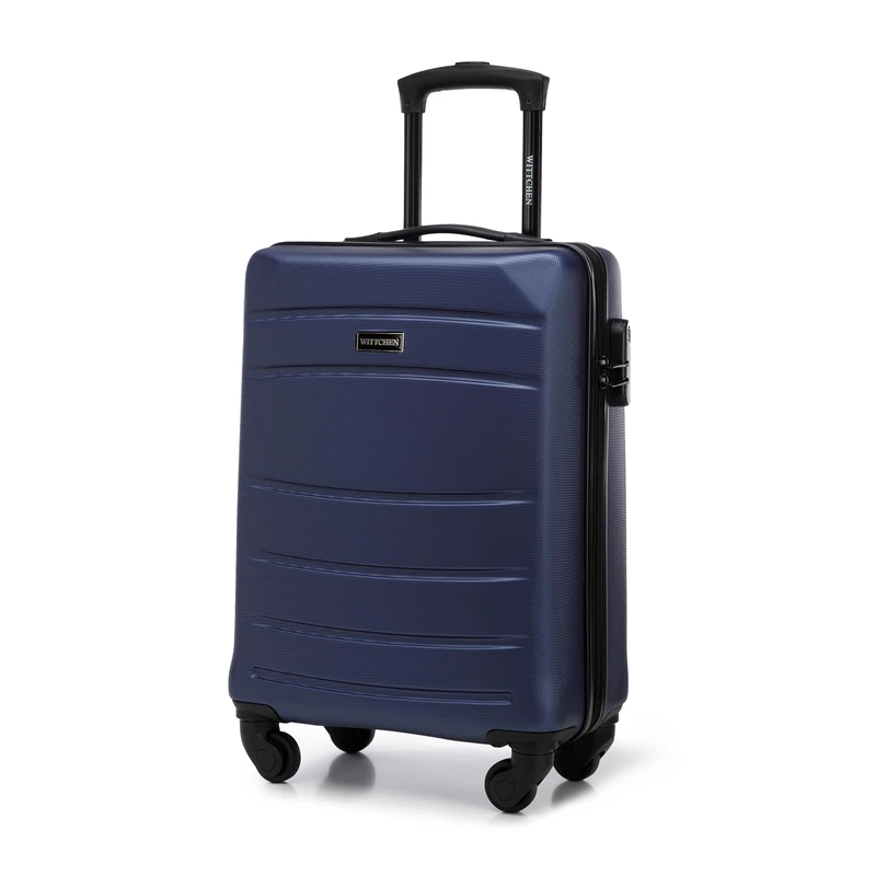 WITTCHEN Travel Suitcase Carry-On Cabin Luggage Hardshell Made of ABS with 4 Spinner Wheels Combination Lock Telescopic Handle Globe Line Size Cabin Suitcase Dark Blue
