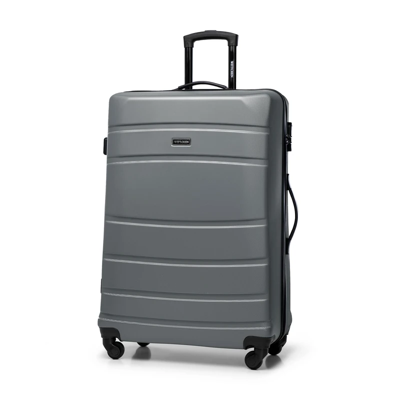 WITTCHEN Travel Suitcase Carry-On Cabin Luggage Hardshell Made of ABS with 4 Spinner Wheels Combination Lock Telescopic Handle Globe Line Size Large Suitcase Grey