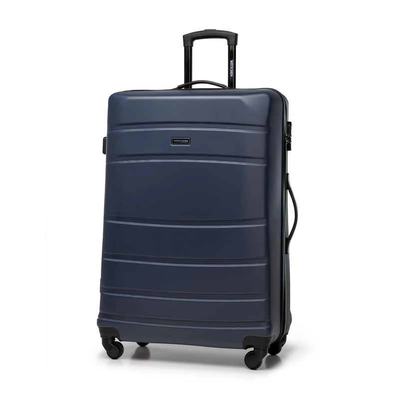 WITTCHEN Travel Suitcase Carry-On Cabin Luggage Hardshell Made of ABS with 4 Spinner Wheels Combination Lock Telescopic Handle Globe Line Size Large Suitcase Dark Blue