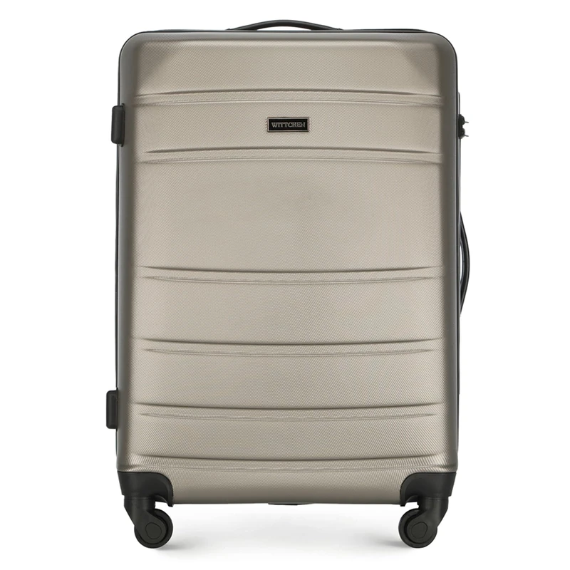 WITTCHEN Travel Suitcase Carry-On Cabin Luggage Hardshell Made of ABS with 4 Spinner Wheels Combination Lock Telescopic Handle Globe Line Size Medium Suitcase Champagne
