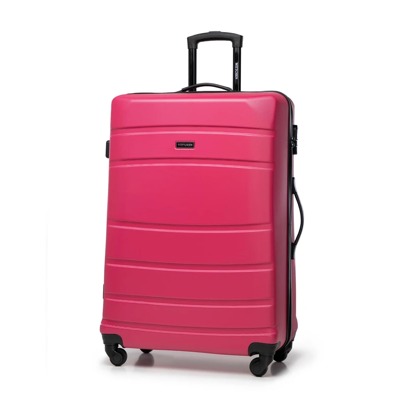 WITTCHEN Travel Suitcase Carry-On Cabin Luggage Hardshell Made of ABS with 4 Spinner Wheels Combination Lock Telescopic Handle Globe Line Size Large Suitcase Pink