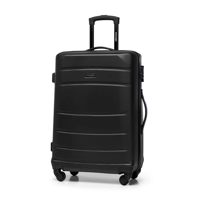 WITTCHEN Travel Suitcase Carry-On Cabin Luggage Hardshell Made of ABS with 4 Spinner Wheels Combination Lock Telescopic Handle Globe Line Size Medium Suitcase Black