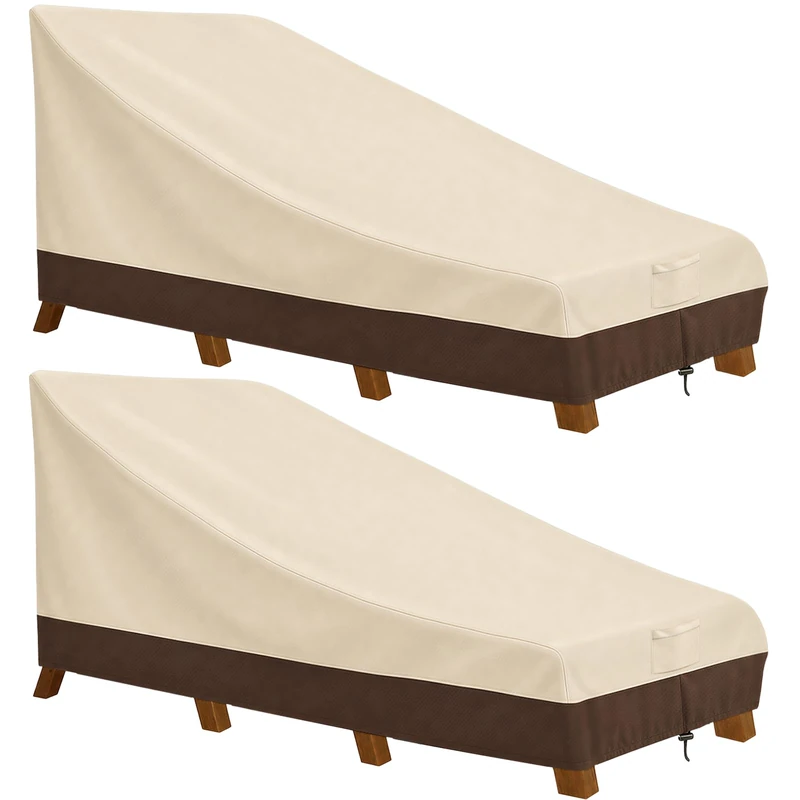 Vailge Waterproof Patio Chaise Lounge Cover, 600D Heavy Duty Outdoor Lounge Chair Covers,UV Resistant Patio Furniture Covers,2 Pack-Medium,Beige & Brown