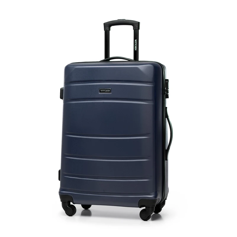 WITTCHEN Travel Suitcase Carry-On Cabin Luggage Hardshell Made of ABS with 4 Spinner Wheels Combination Lock Telescopic Handle Globe Line Size Medium Suitcase Dark Blue