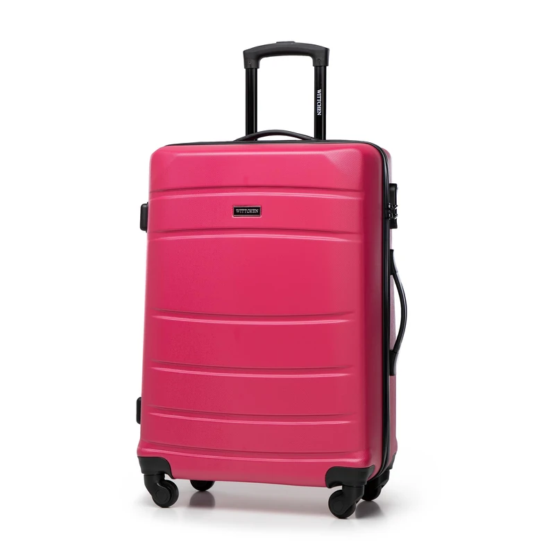 WITTCHEN Travel Suitcase Carry-On Cabin Luggage Hardshell Made of ABS with 4 Spinner Wheels Combination Lock Telescopic Handle Globe Line Size Medium Suitcase Pink