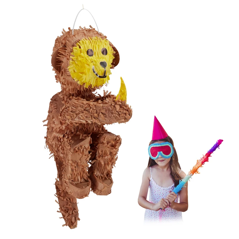 Relaxdays Monkey Pinata, Birthday, Party, Celebration, Dimensions: H x W x D: approx. 59 x 20 x 29 cm, Brown