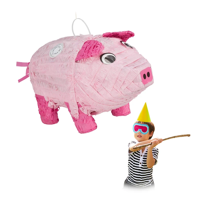 Relaxdays Pig Pinata, Birthday, Party, Celebration, Dimensions: H x W x D: approx. 25 x 20 x 43 cm, Pink