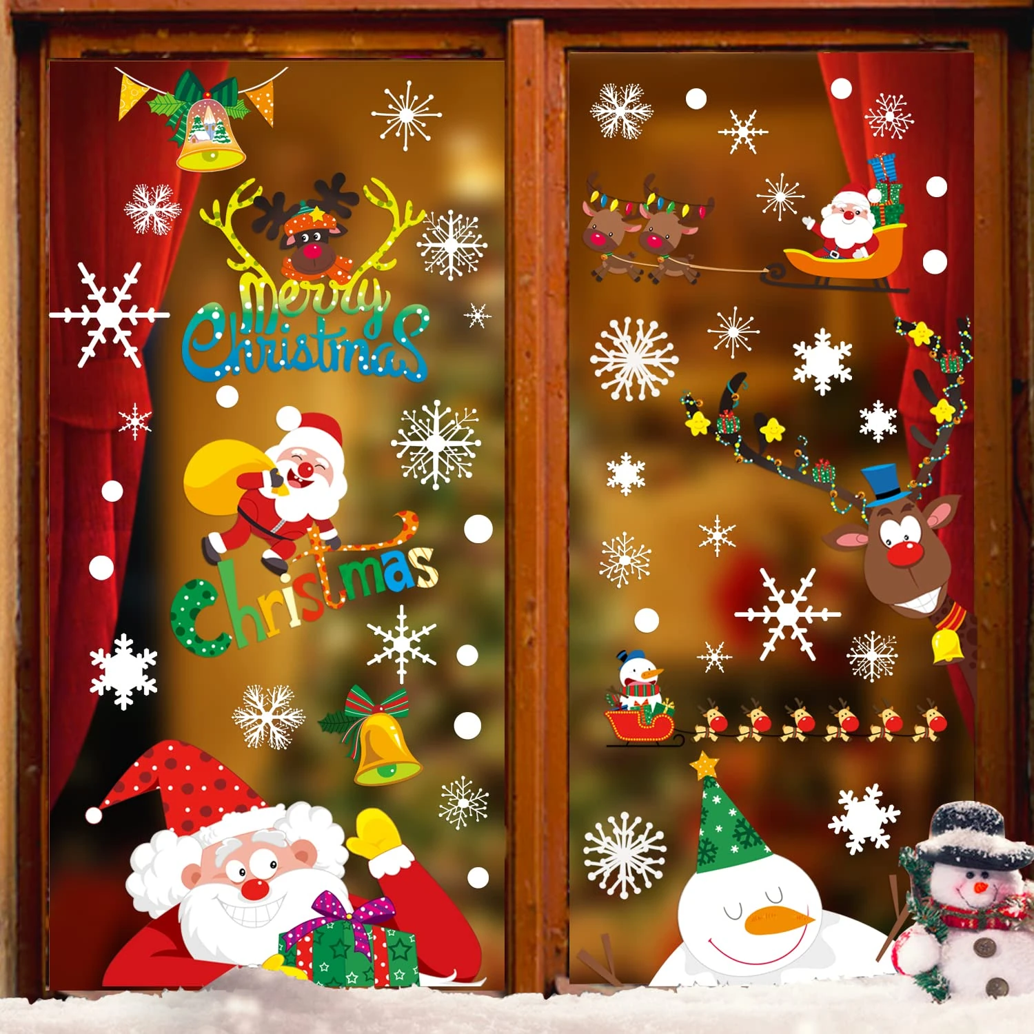 FINGOOO 95 Pieces Christmas Window Clings, Staic Window Stickers Decals for Xmas Window Display Decoration