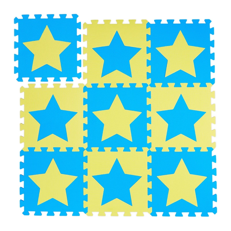 Relaxdays 9-Piece Jigsaw playmat, EVA, Non-Toxic, Interlocking Foam mats, Soft Play, Indoor Playtime, in Blue, Yellow, 30x30 cm