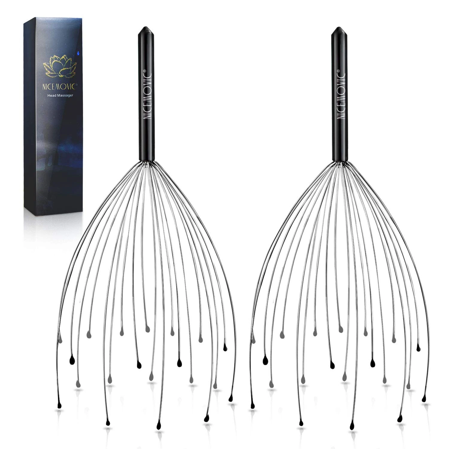 NICEMOVIC 2 Pack Head Scalp Massager, Stocking Fillers Stress Relief Relax Gifts for Women Men Adults, 20 Fingers Scalp Head Scratcher for Hair Stimulation Body Relaxing (Black & Black)
