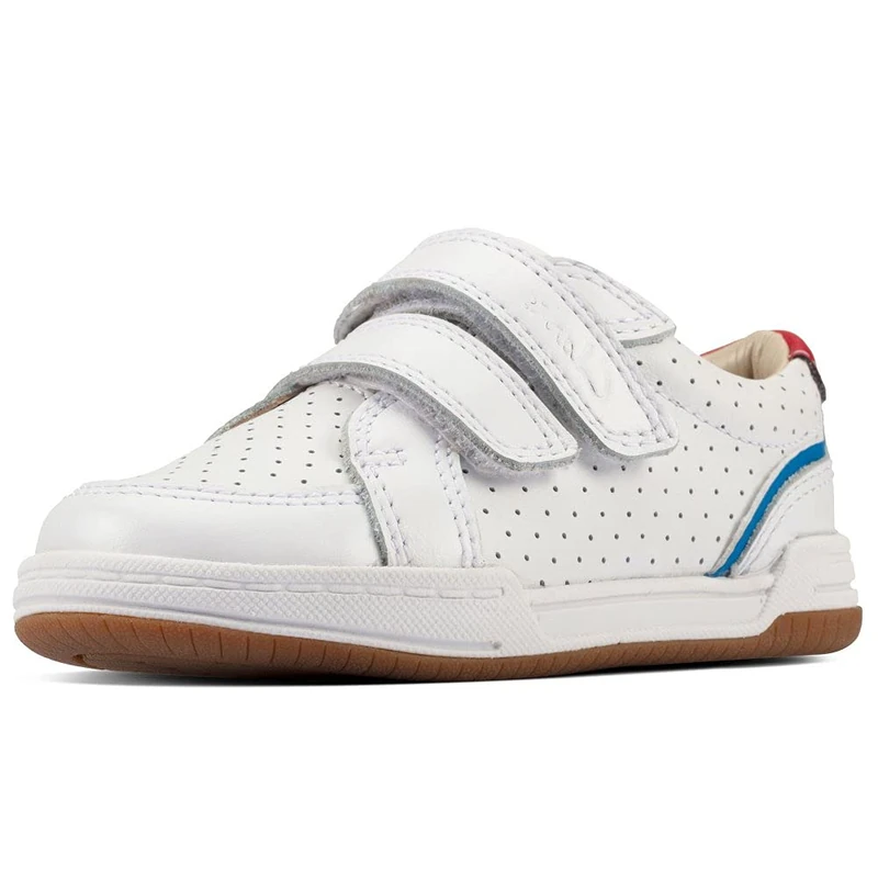 Clarks Boy's Fawn Solo K Sneaker, White leather, 12.5 UK Child