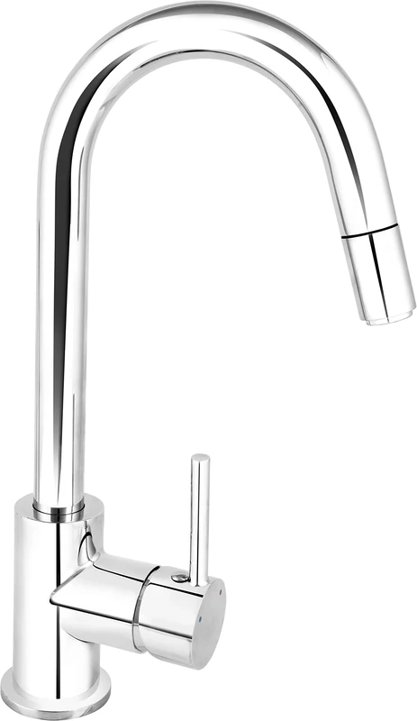 Cornat Kirna KIR53 Single-Lever Sink Fitting Quality Brass Body Chrome-Plated Extendable Hose Spray and 360° Pivoting Spout/High-Pressure Tap, Silver