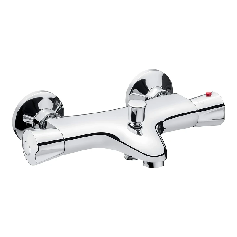 Cornat Calma Bath Thermostatic Mixer Tap High Quality Brass Body Chrome-Plated Temperature Control Handle & Hot Water Barrier/Single Lever Mixer Tap for Wall Mounting/Bath Mixer Tap/Bathtub Fitting,