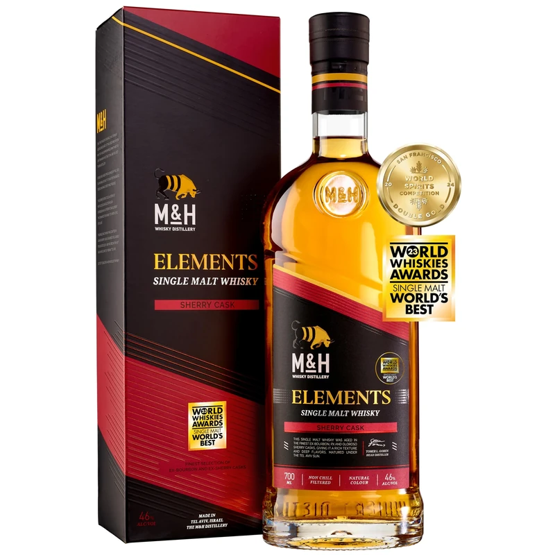 M&H Distillery | Milk & Honey Elements Range Sherry Cask | Premium Israeli Single Malt Whisky | 2023 Worlds Best Single Malt 46% vol, 70cl Gift Box