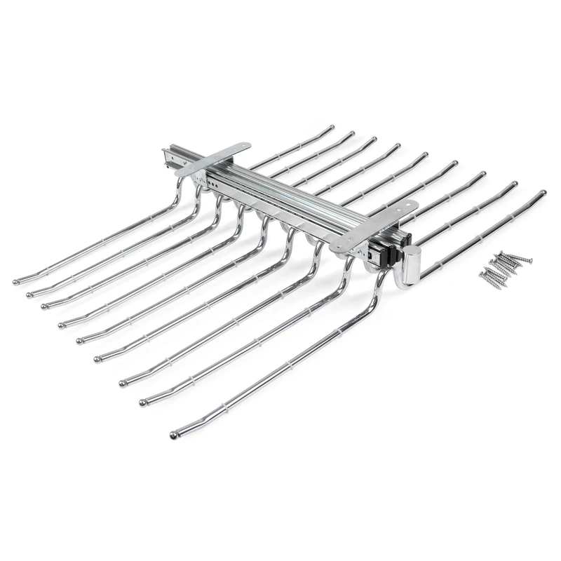 Emuca - Pull-out double trouser rack for wardrobe, pullout anti-slip hanger for 18 pairs of trousers, steel, chrome-plated.