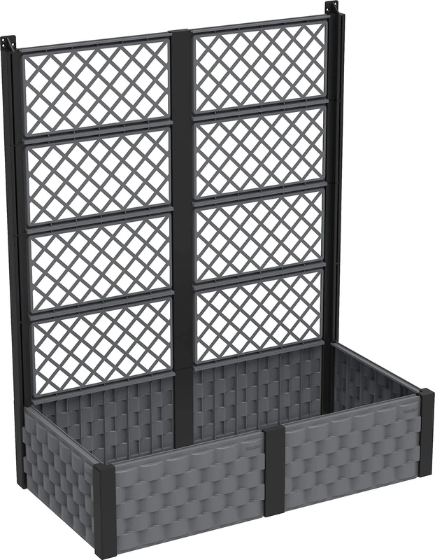 Duramax Rectangular Raised Garden Bed with Trellis, Ideal for Indoor & Outdoor Planting, Weatherproof & Extendable Trellis Planter, Grow Herbs, Flowers and Vegetable planter, 12L Capacity, Grey