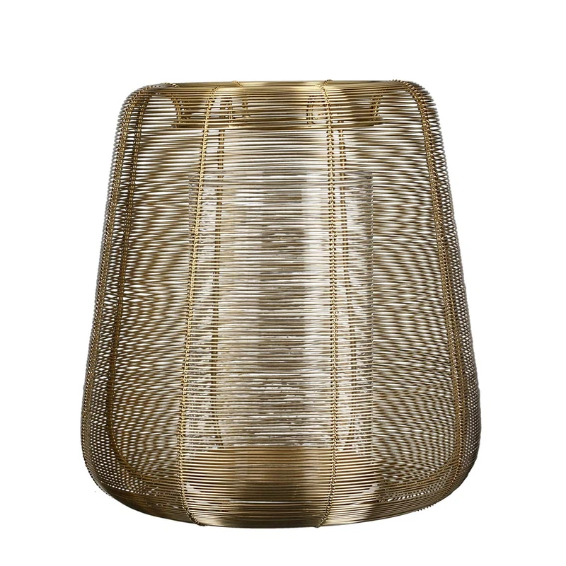 Casablanca Lucero 43408 Lantern Metal Gold-Coloured Braided with Glass Insert (Diameter 12.5 cm) for Pillar Candles Height 29 cm Diameter 25 cm