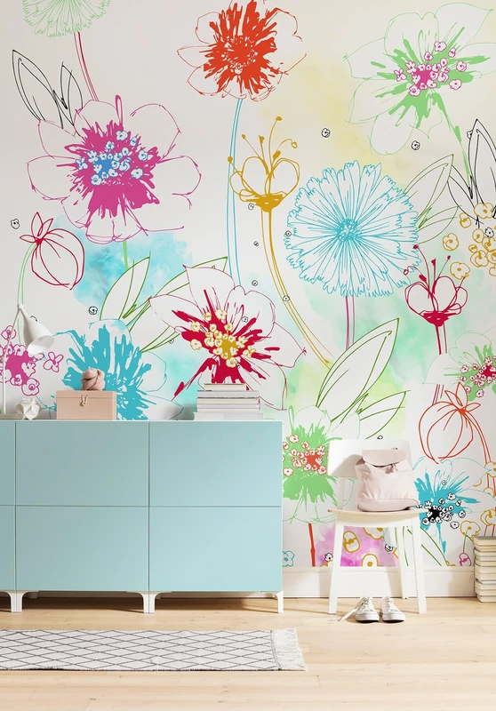 Komar X4-1032 Fleece Joyful Size: 200 x 250 cm 4 Panels, Panel Width 50 cm Flower Painting, Wallpaper Decoration, Wall Mural, Wall Hanging, Design Wallpaper, X4-1032 Photo Wallpaper, Colourful