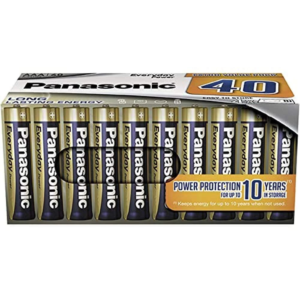 Panasonic EVERYDAY POWER AAA batteries, pack of 40 alkaline batteries, AAA, Micro, LR03, 1.5V, 100% cardboard, plastic-free packaging, batteries for reliable energy in daily use
