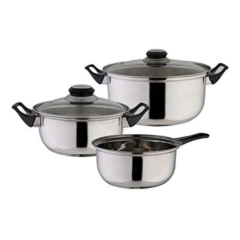 axentia 131729 Compact Pot Set, Glass Lid, Stainless Steel, 5 Pieces, Cookware, Silver