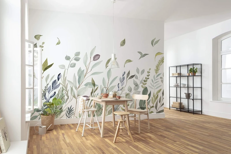Komar X7-1042 Non-Woven Breeze Size: 350 x 250 cm 7 Panels Width 50 cm Flower Meadow Wallpaper Decoration Wall Mural Wall Mural Wall Covering Design Wallpaper X7-1042 Photo Wallpaper Blue Green White