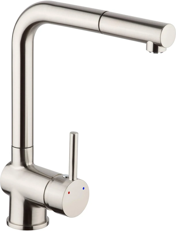 Cornat Livenne LIVE535 Single-Lever Sink Mixer Tap - High-Quality Brass Body - Stainless Steel Look - Extendible Hose Spray & Pivoting Spout/Low Pressure Tap/Kitchen Tap