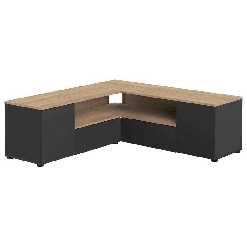 Temahome Corner TV Stand, Black & Oak, 13