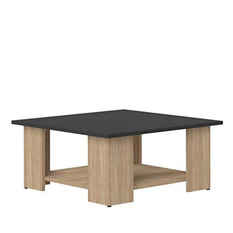Temahome Square Coffee Table 67 x 67 cm, Oak and Black, 67 x 67 x 30.5 cm (L x W x H)