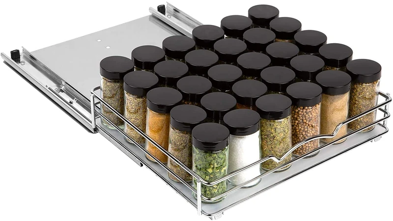 Pull Out Spice Rack Organizer for Cabinet, Heavy Duty-5 Year Limited Warranty- Chrome, 12 3/8"Wx 10-3/8"D x 2-1/8 H for Upper Kitchen Cabinets and Pantry Closet, For Spices, Sauces, Canned Food etc.