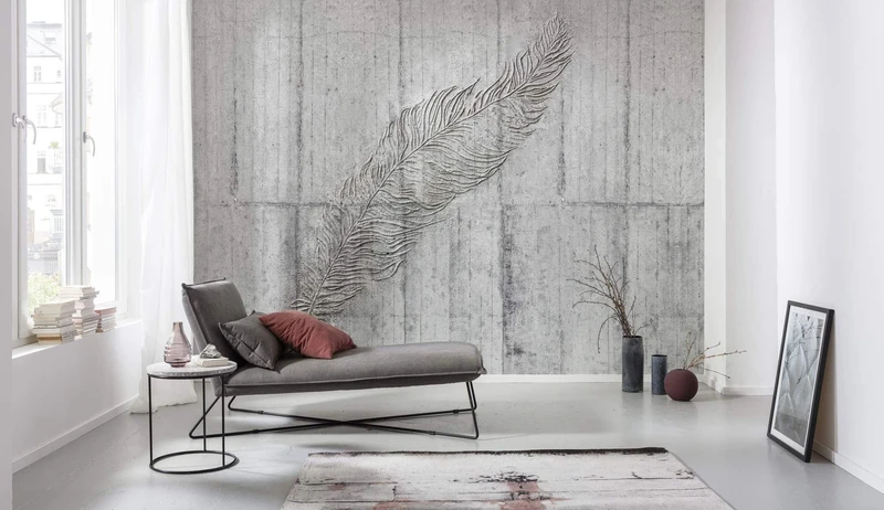 Komar X7-1023 Concrete Feather 7 Fleece 50 cm Concrete Look Wallpaper Decoration Wall Mural Wall Cover Design Wallpaper X7-1023 Grey/Black Size: 350 x 250 cm